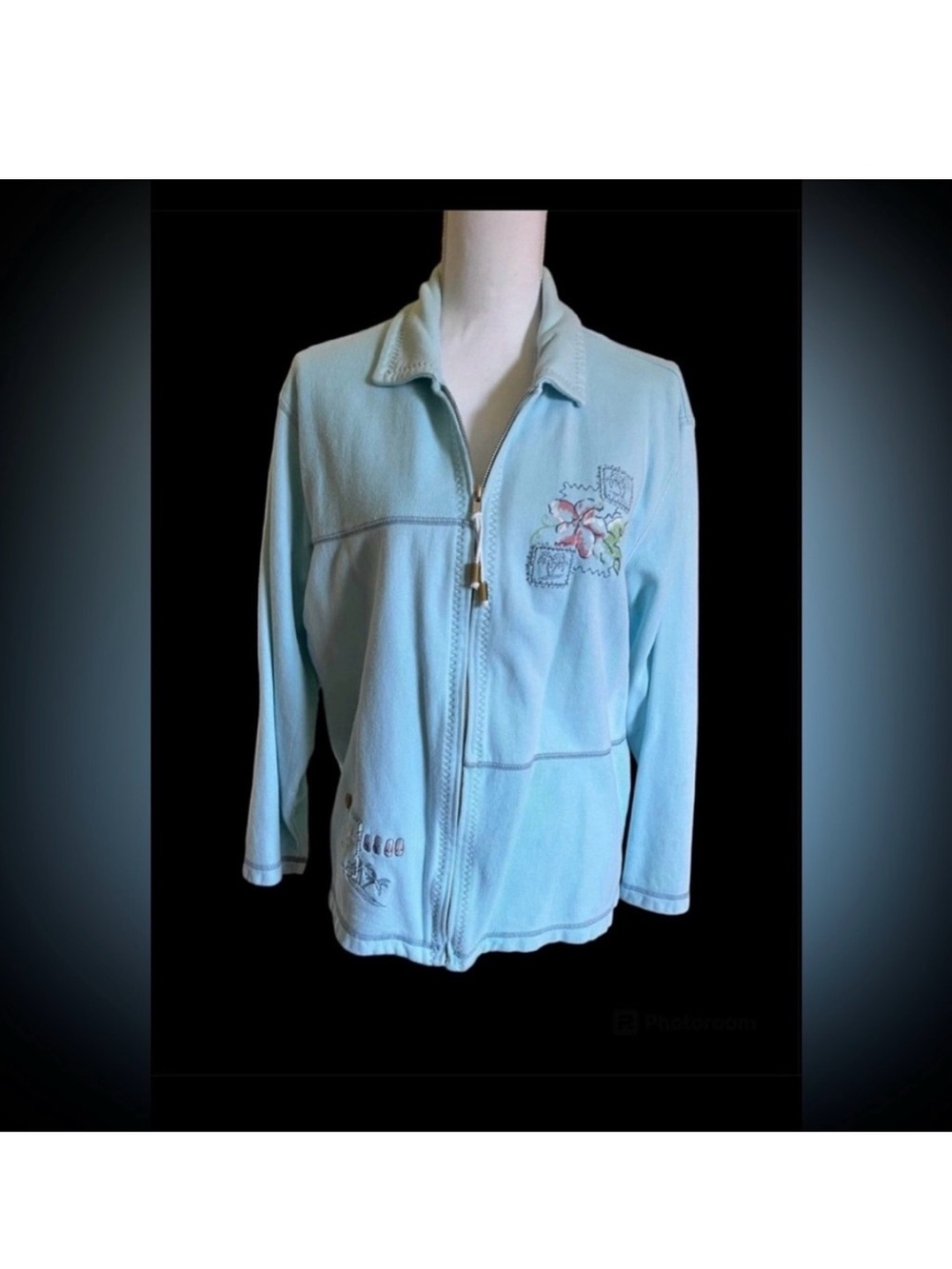 Embroidered Zip Up Fashion Jacket with Floral Design